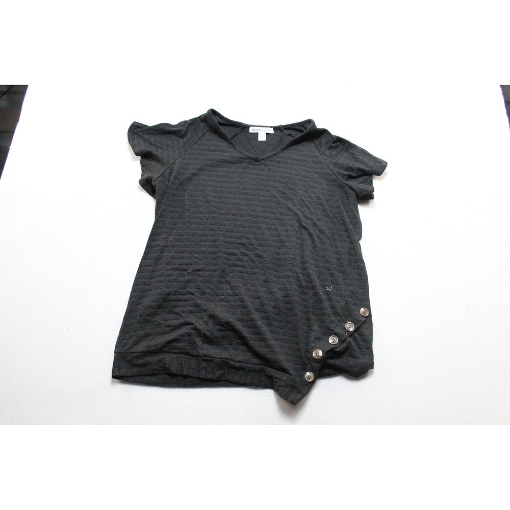 New York Laundry Top Women Large Black Excellent Side Button Ribbed V-Neck